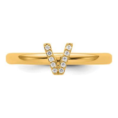 14K Yellow Gold 1/20 ct tw Diamond Stackable Initial V Ring – view 4
