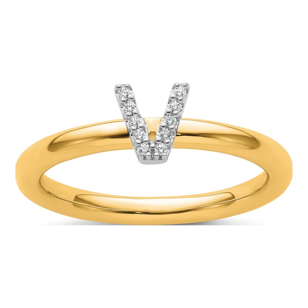 14K Yellow Gold 1/20 ct tw Diamond Stackable Initial V Ring