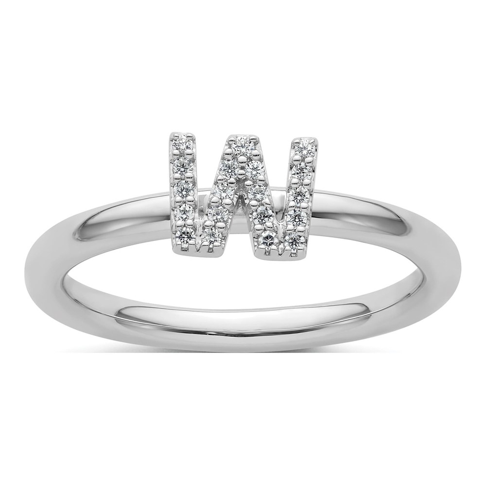 14K White Gold 1/10 ct tw Diamond Initial W Ring