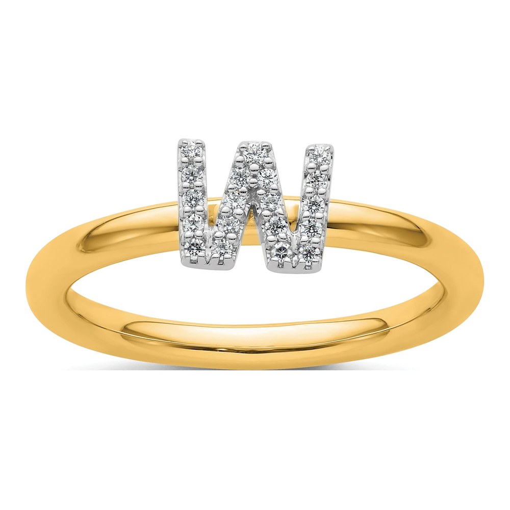 14K Yellow Gold 1/10 ct tw Diamond Stackable Initial W Ring