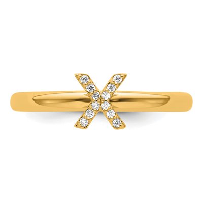 14K Yellow Gold 1/20 ct tw Diamond Stackable Initial X Ring – view 4