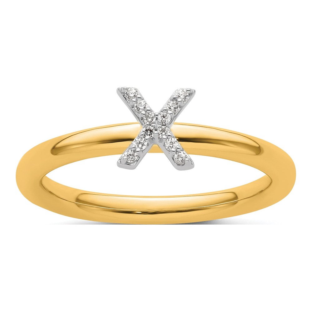 14K Yellow Gold 1/20 ct tw Diamond Stackable Initial X Ring