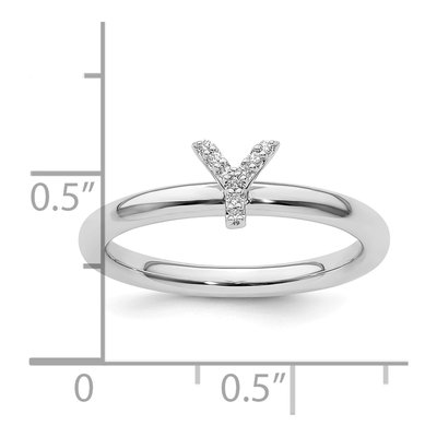 14K White Gold Diamond Stackable Initial Y Ring – view 2