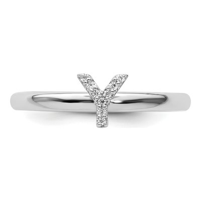 14K White Gold Diamond Stackable Initial Y Ring – view 4