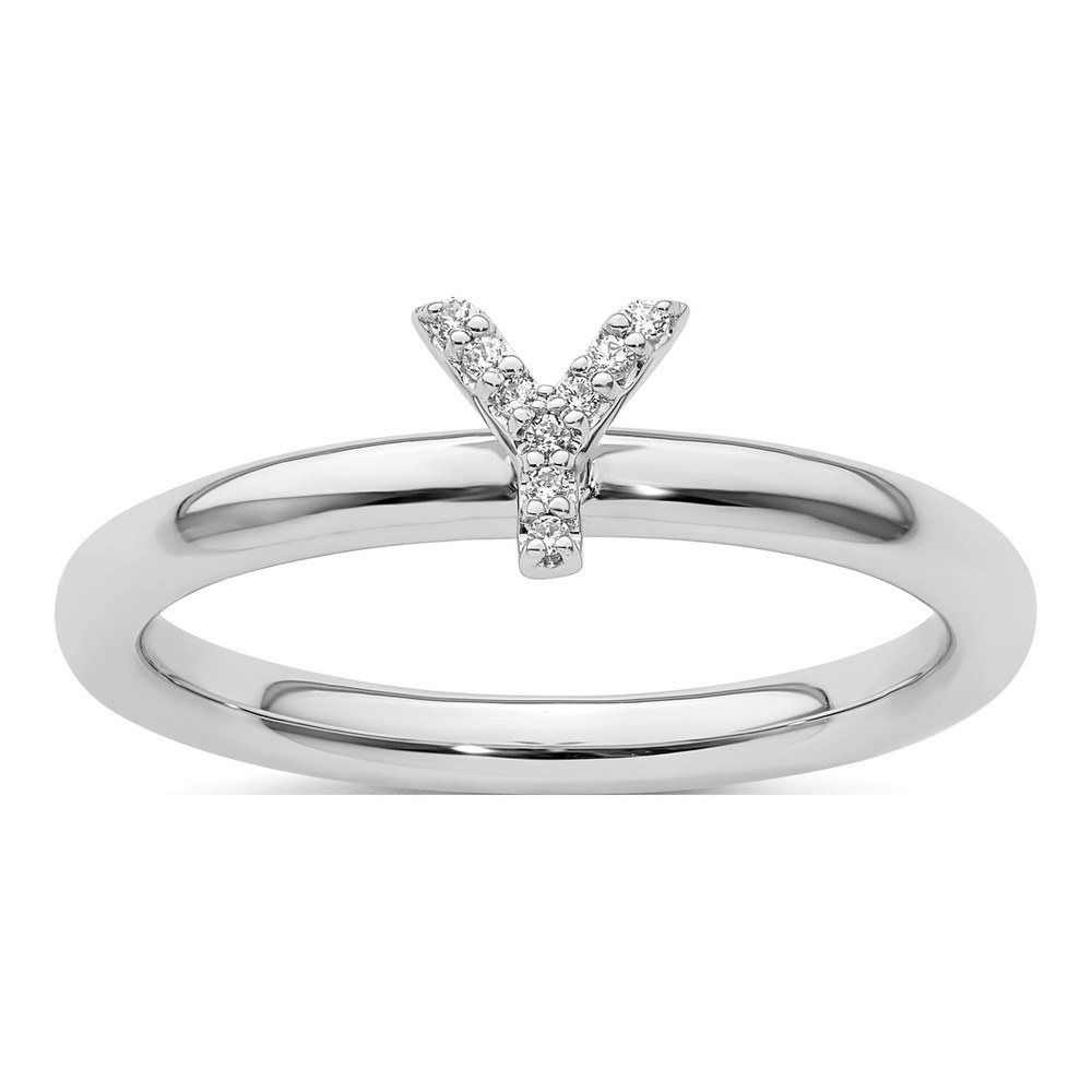 14K White Gold Diamond Stackable Initial Y Ring