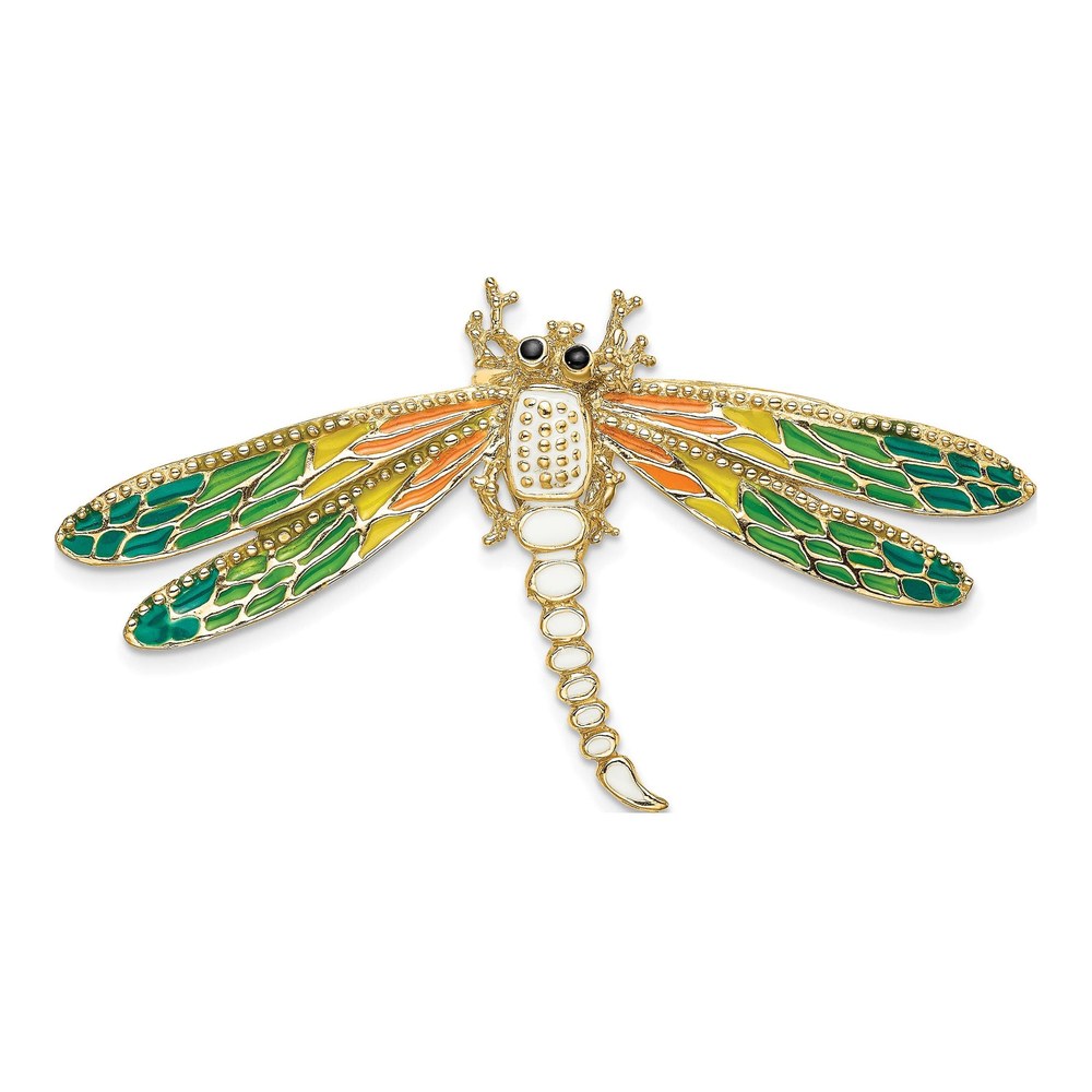 14K Yellow Gold Enameled Dragonfly Omega Slide Pendant