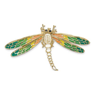 14K Yellow Gold Enameled Dragonfly Omega Slide Pendant