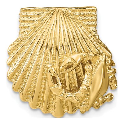 14K Yellow Gold Scallop Shell Crab Omega Slide Pendant