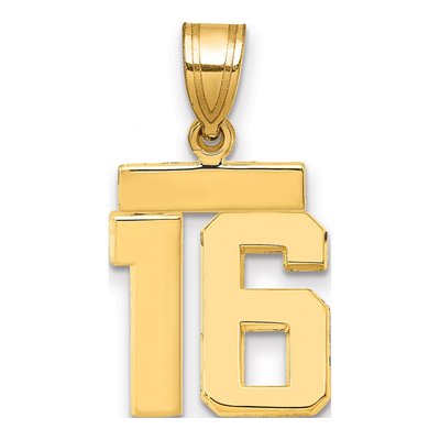 14K Yellow Gold Small Number 16 Pendant