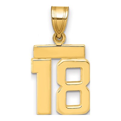 14K Yellow Gold Small Number 18 Pendant