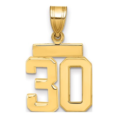 14K Yellow Gold Small Number 30 Pendant