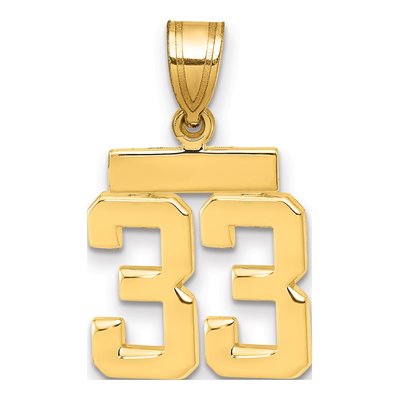 14K Yellow Gold Small Number 33 Pendant