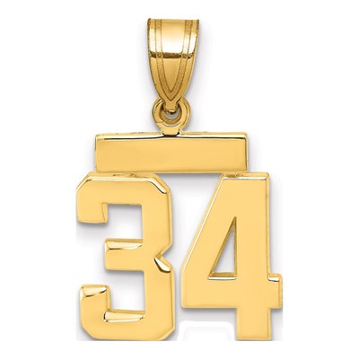 14K Yellow Gold Small Number 34 Pendant