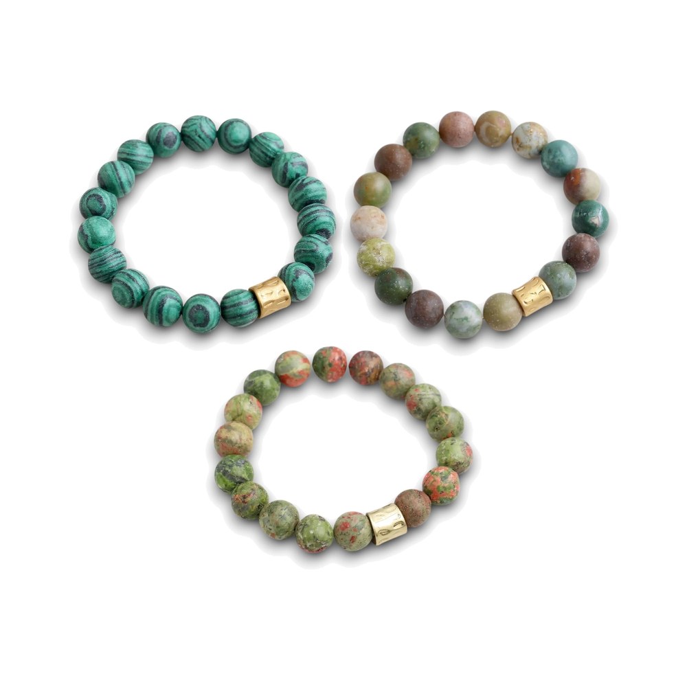 Set of 3 Gemstone Bracelets - Greens