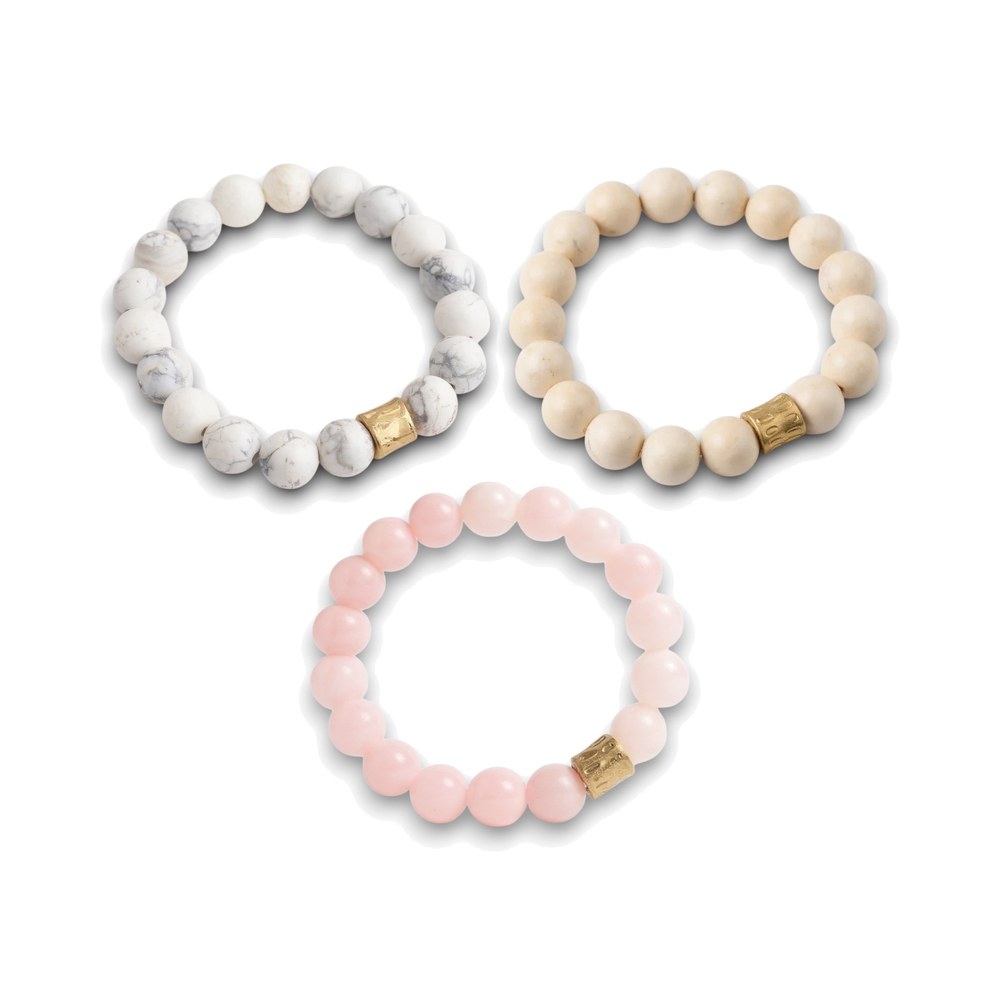 Set of 3 Gemstone Bracelets - Neutrals