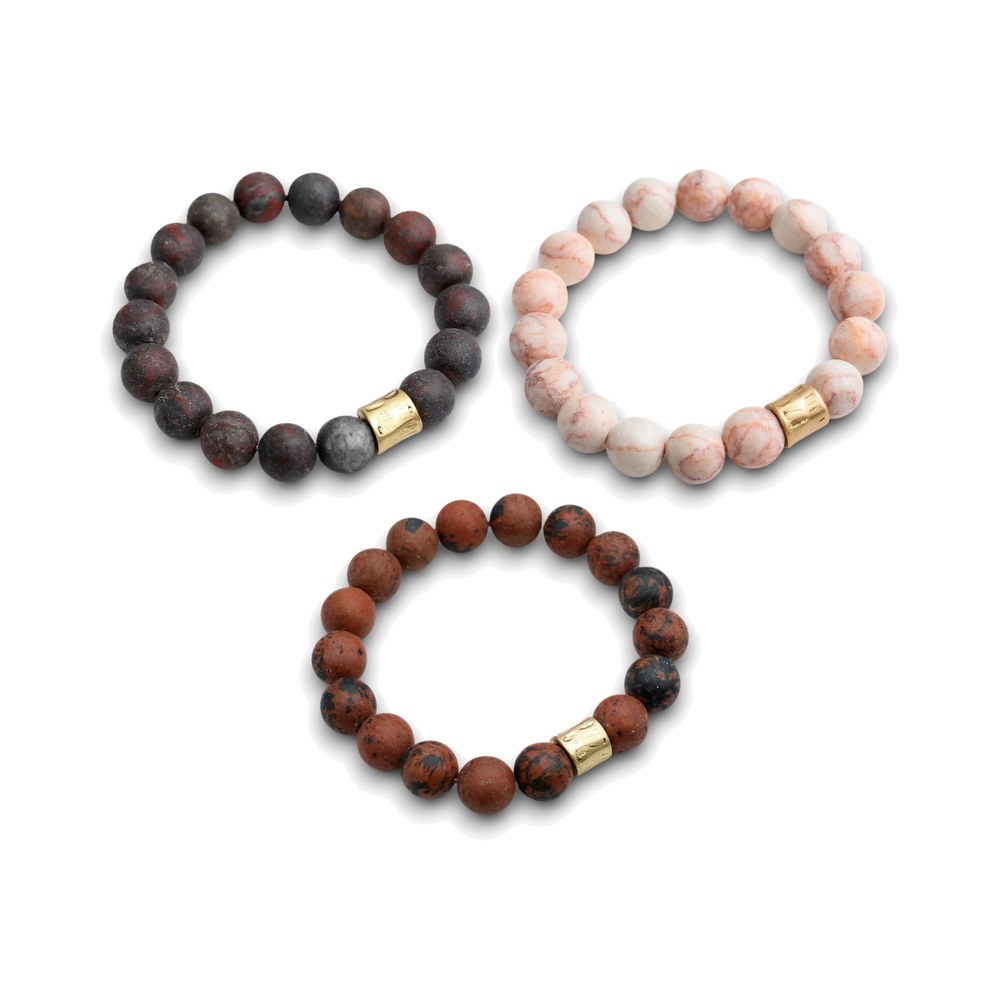 Set of 3 Gemstone Bracelets - Warm Reds