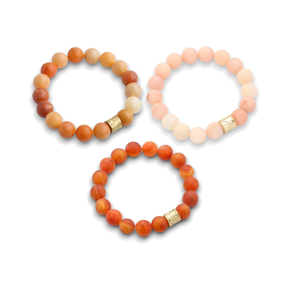 Set of 3 Gemstone Bracelets - Sunset Oranges