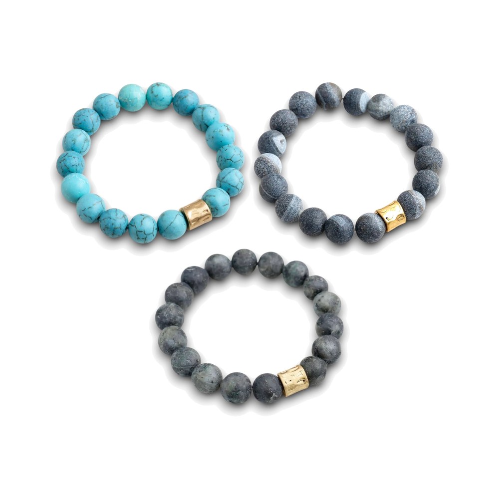 Set of 3 Gemstone Bracelets - Blues & Greys