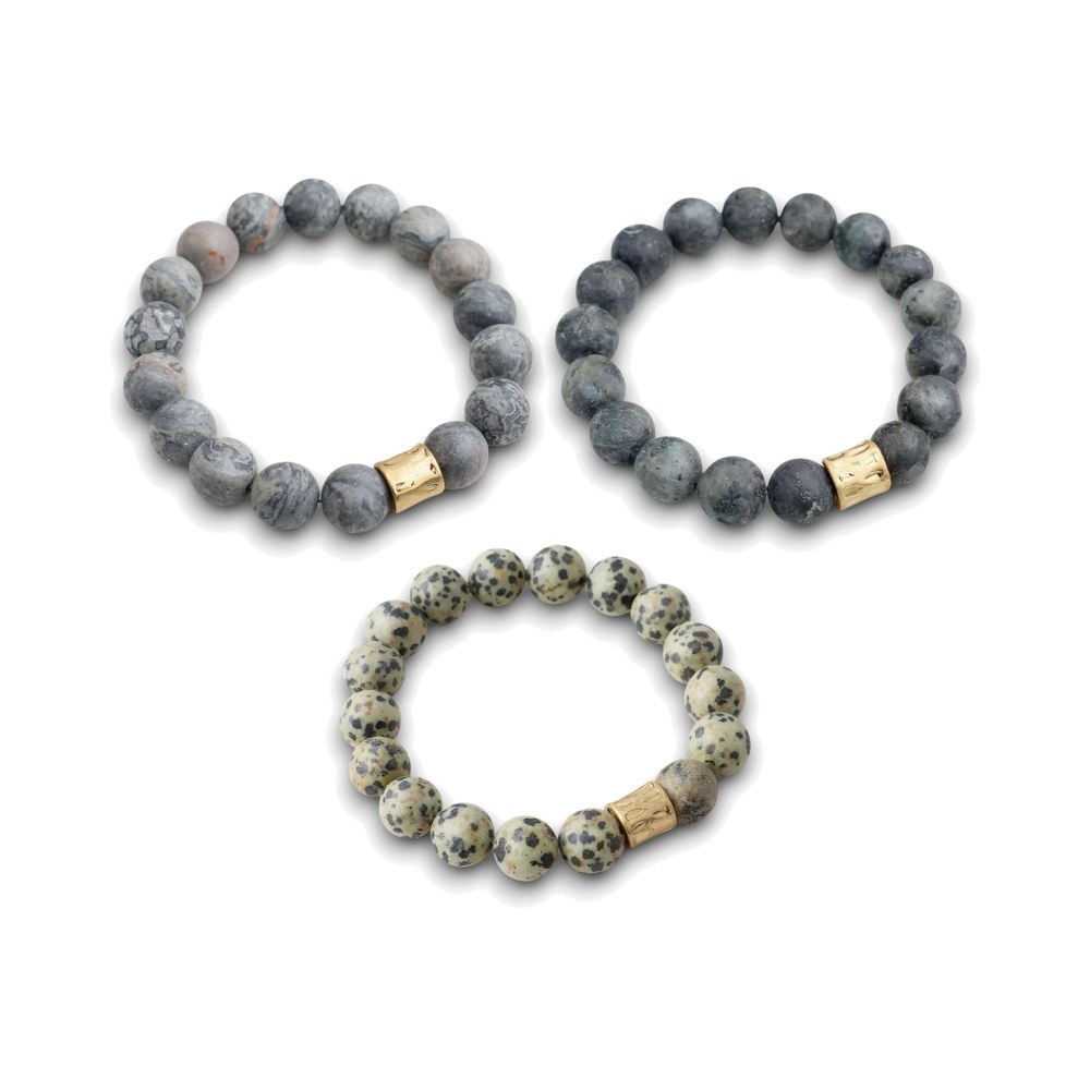 Set of 3 Gemstone Bracelets - Grey & Earth