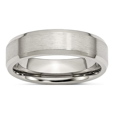 Stainless Steel 6mm Beveled Comfort-Fit Wedding Band