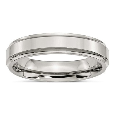 Stainless Steel 5mm Ridged Wedding Band