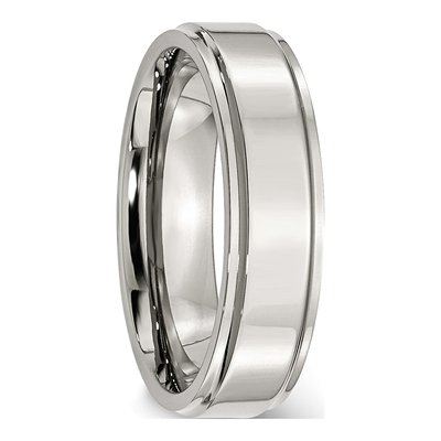 Stainless Steel 6mm Ridged Comfort-Fit Wedding Band – view 4