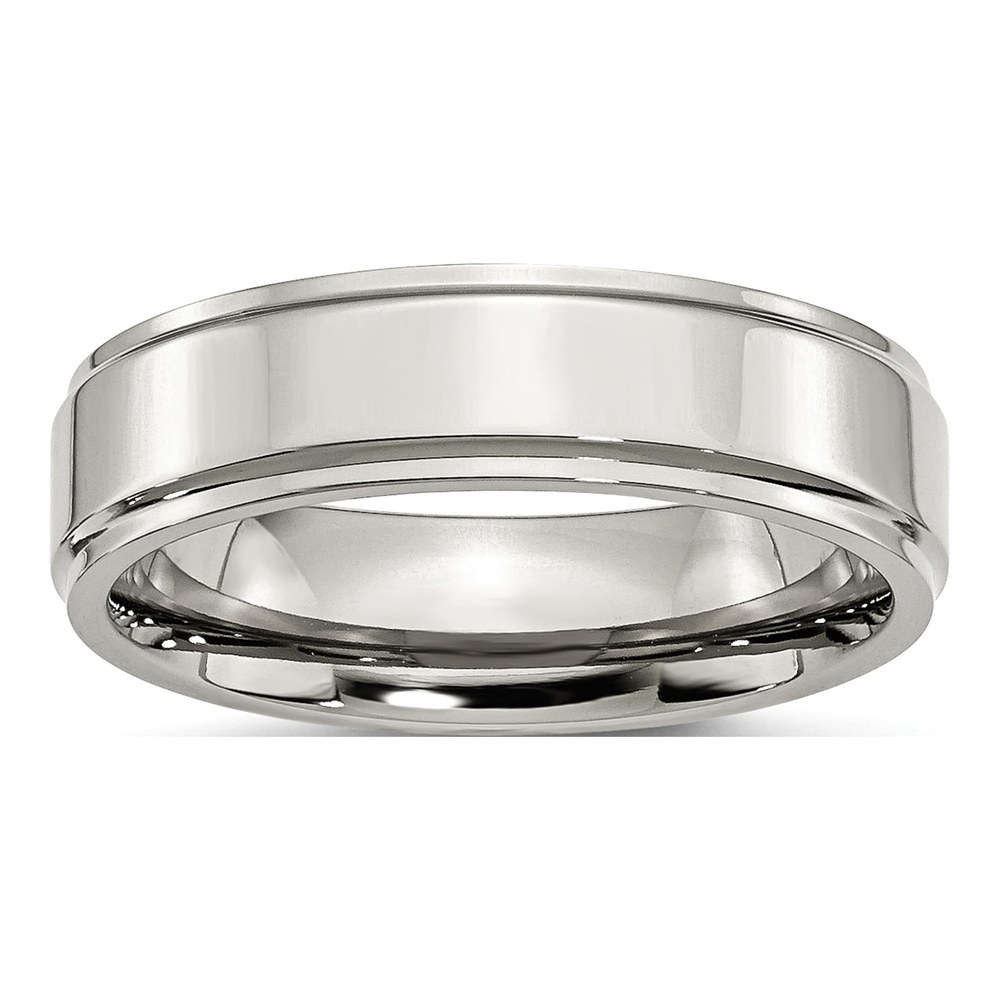 Stainless Steel 6mm Ridged Comfort-Fit Wedding Band