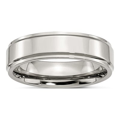 Stainless Steel 6mm Ridged Comfort-Fit Wedding Band