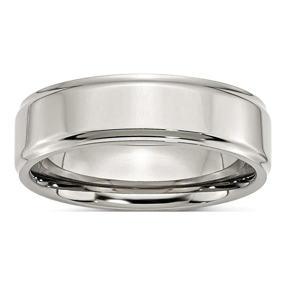 Stainless Steel 7mm Ridged Wedding Band