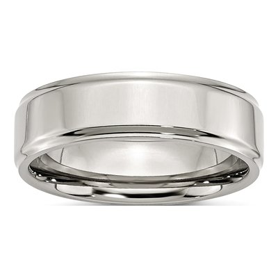 Stainless Steel 7mm Ridged Wedding Band