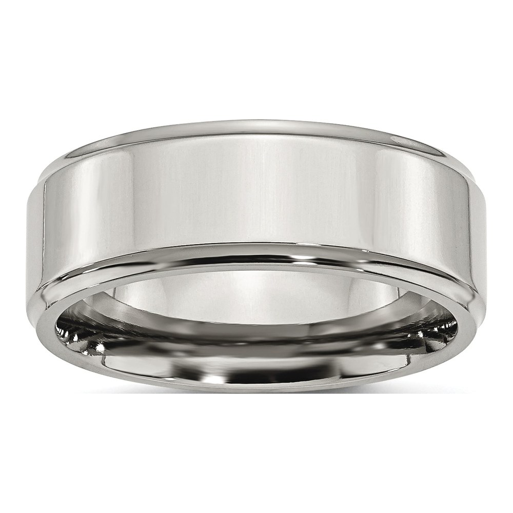Stainless Steel 8mm Ridged Edge Comfort-Fit Wedding Band
