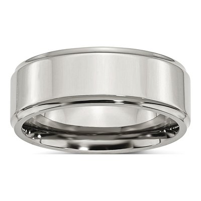 Stainless Steel 8mm Ridged Edge Comfort-Fit Wedding Band