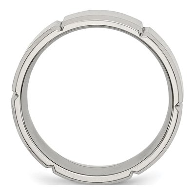 Stainless Steel 8mm Grooved Beveled Wedding Band – view 4