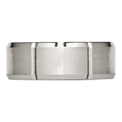 Stainless Steel 8mm Grooved Beveled Wedding Band – view 5
