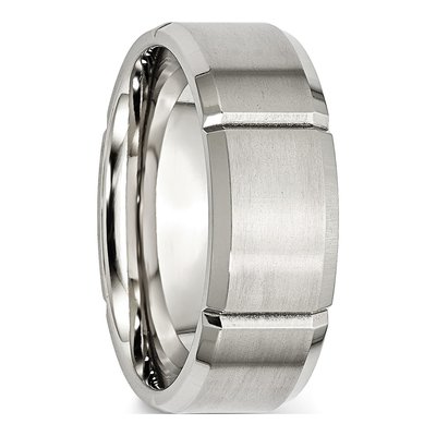 Stainless Steel 8mm Grooved Beveled Wedding Band – view 6