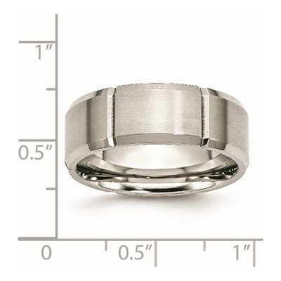 Stainless Steel 8mm Grooved Beveled Wedding Band – view 8