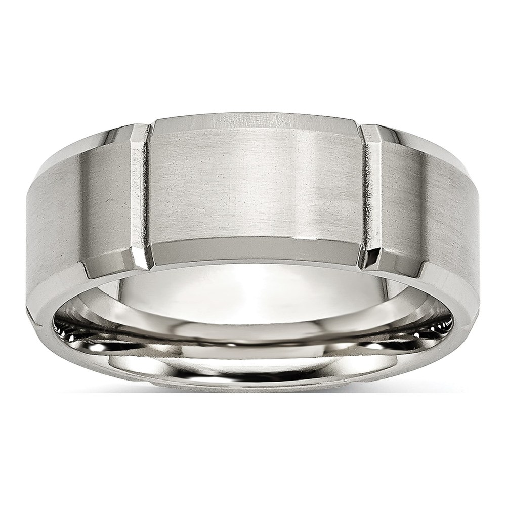 Stainless Steel 8mm Grooved Beveled Wedding Band