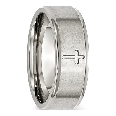 Stainless Steel 8mm Cross Comfort-Fit Wedding Band – view 7