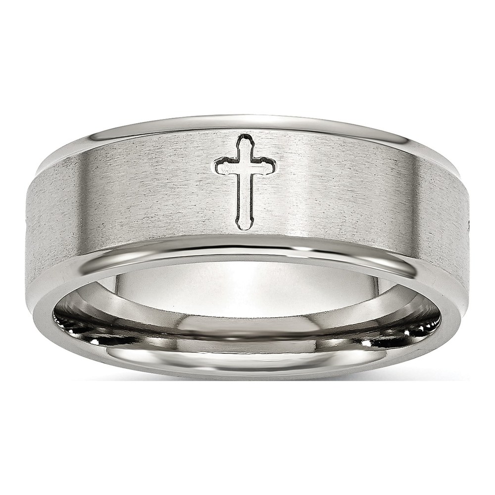Stainless Steel 8mm Cross Comfort-Fit Wedding Band
