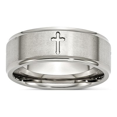 Stainless Steel 8mm Cross Comfort-Fit Wedding Band