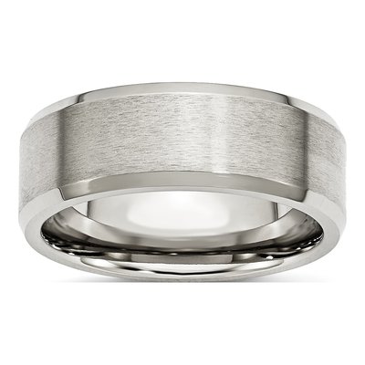 Stainless Steel 8mm Beveled Edge Comfort-Fit Wedding Band