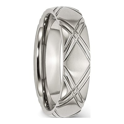 Stainless Steel 6mm Criss Cross Wedding Band – view 5