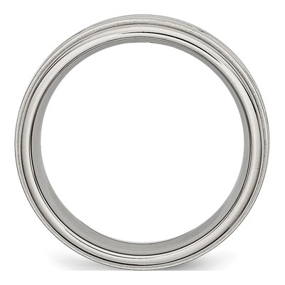Stainless Steel 7mm Criss-Cross Ridged Wedding Band – view 4