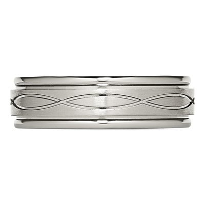 Stainless Steel 7mm Criss-Cross Ridged Wedding Band – view 5