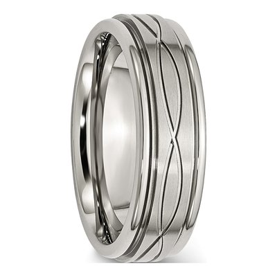Stainless Steel 7mm Criss-Cross Ridged Wedding Band – view 6