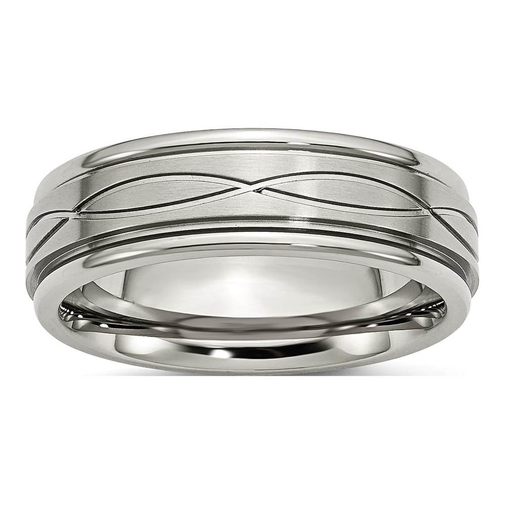 Stainless Steel 7mm Criss-Cross Ridged Wedding Band