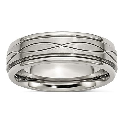 Stainless Steel 7mm Criss-Cross Ridged Wedding Band