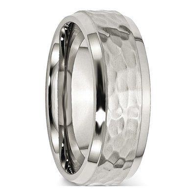 Stainless Steel 8mm Hammered Comfort-Fit Wedding Band – view 4