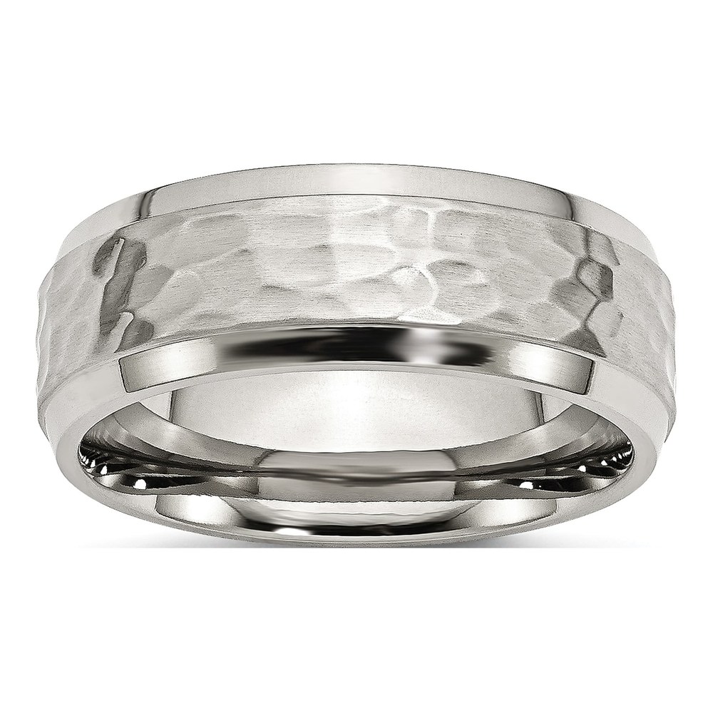 Men's Stainless Steel Hammered 8mm Wedding Band