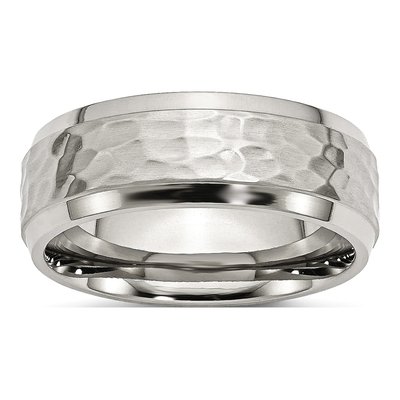 Stainless Steel 8mm Hammered Comfort-Fit Wedding Band
